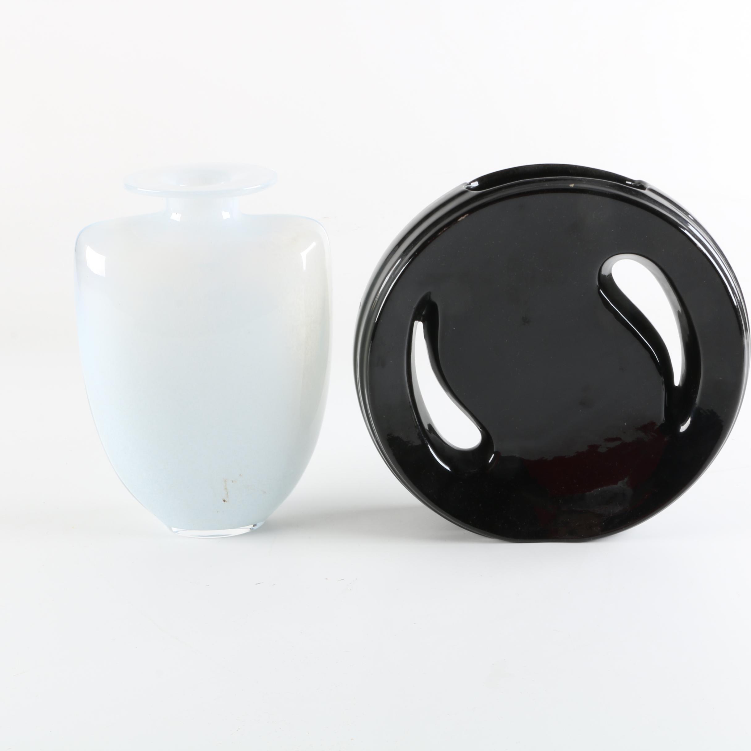 Glass and Ceramic Flat Vases including Kosta Boda