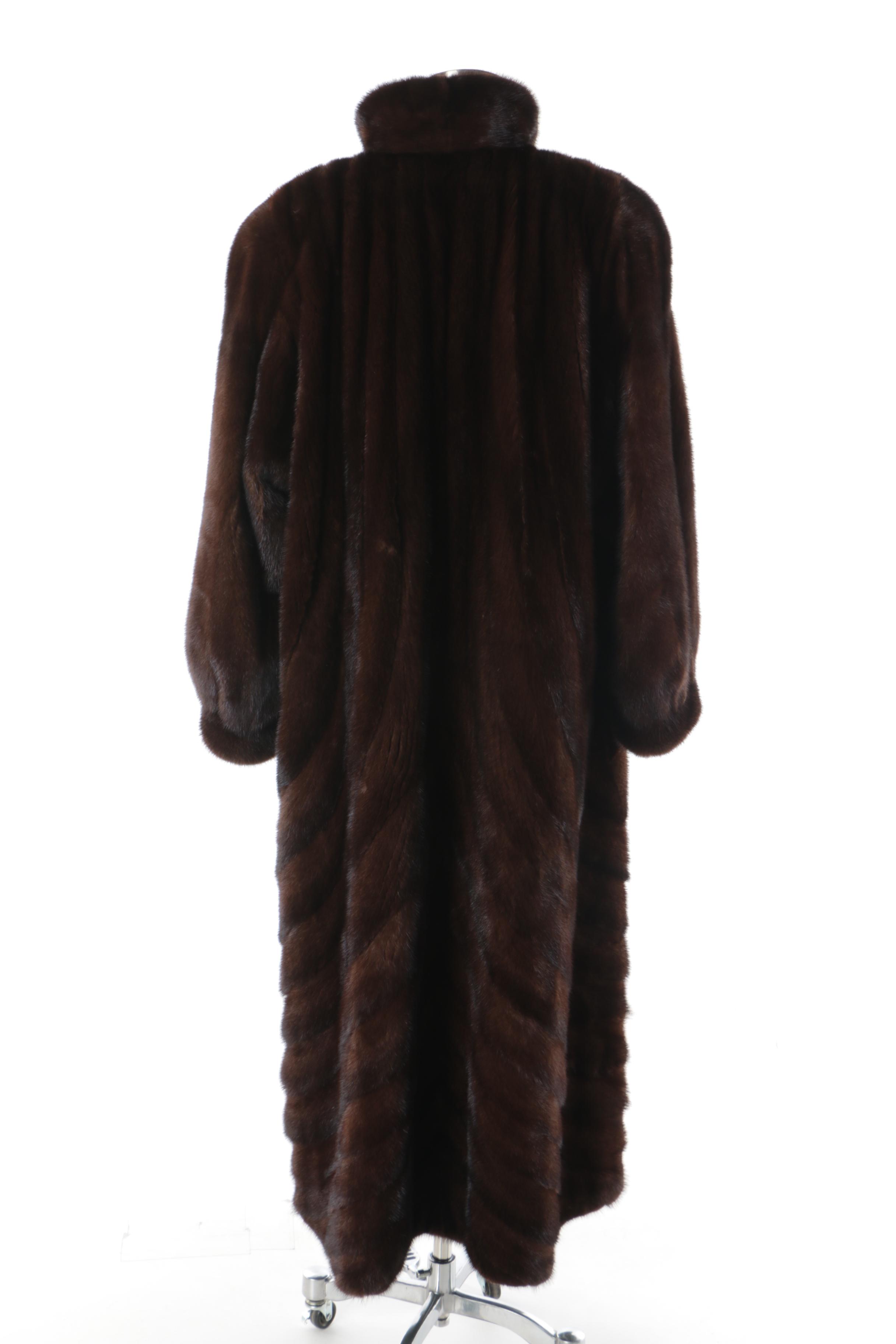 Women's The Evans Collection Brown Mink Fur Coat with Velvet Scarf