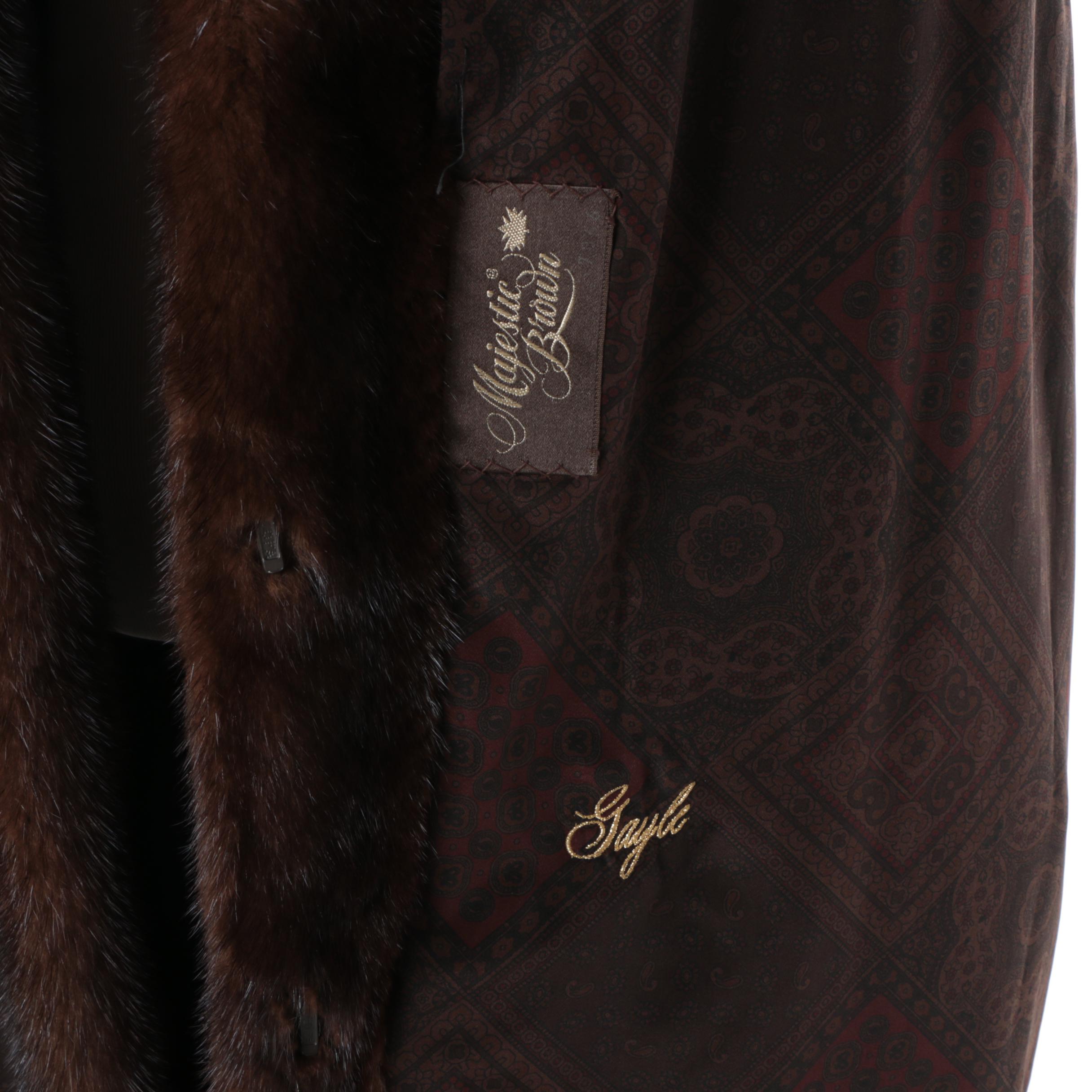 Women's The Evans Collection Brown Mink Fur Coat with Velvet Scarf