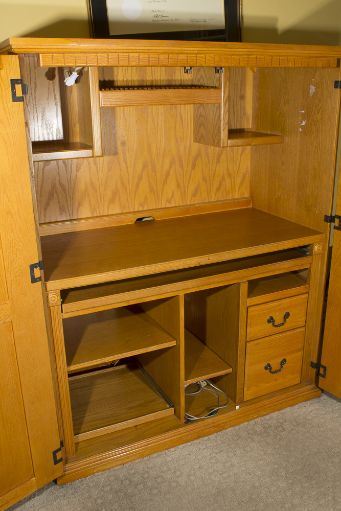 Oak Desk and Media Cabinet