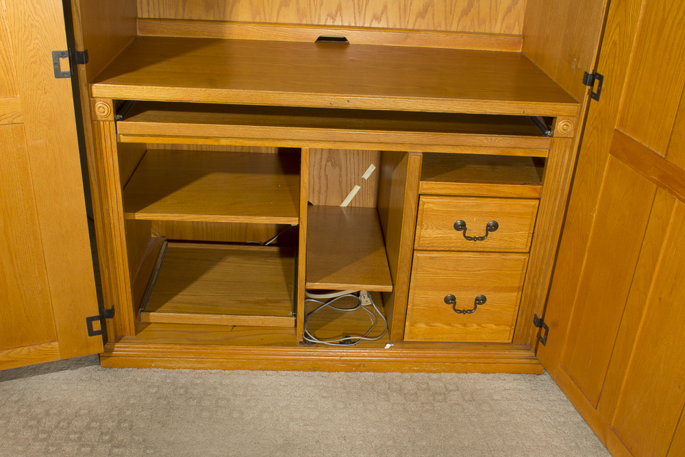 Oak Desk and Media Cabinet