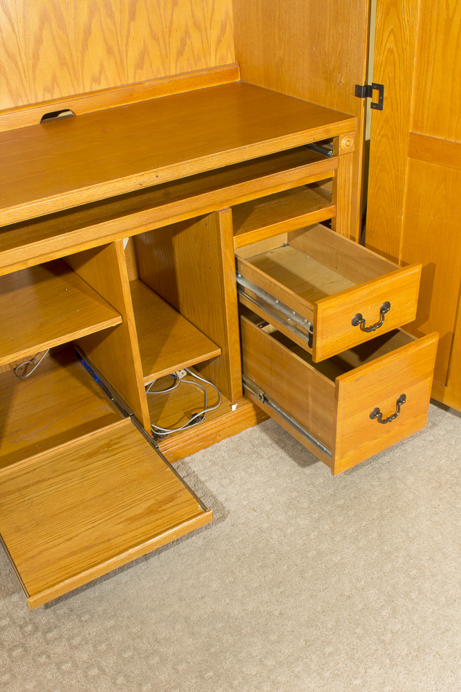 Oak Desk and Media Cabinet