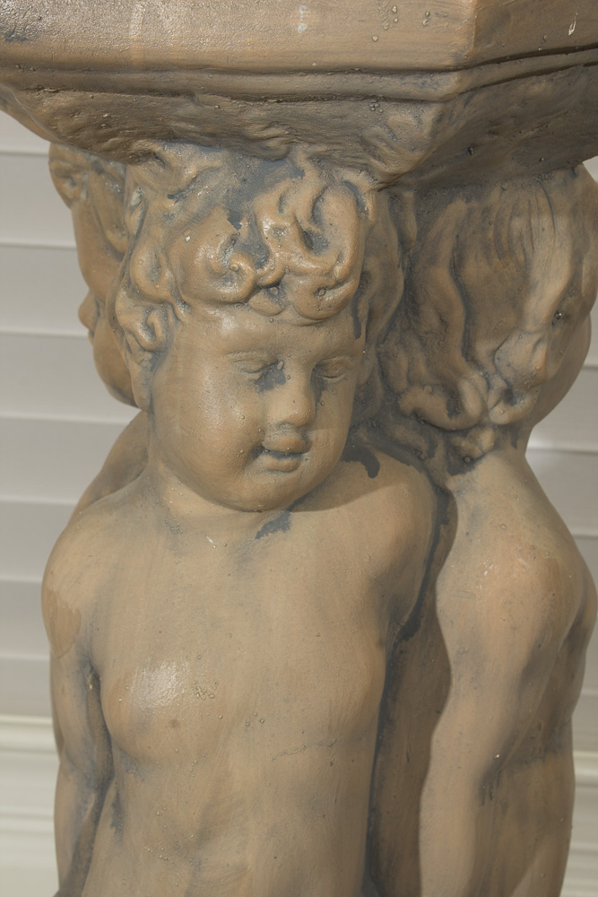 Neoclassical Style Glass Top Accent Table with Figural Base