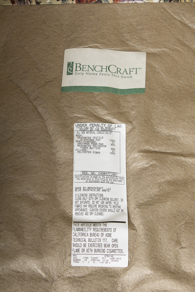 BenchCraft Wicker Patio Armchair, Ottoman, and Cushions