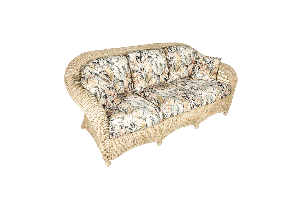 BenchCraft Wicker Patio Sofa with Floral Cushions