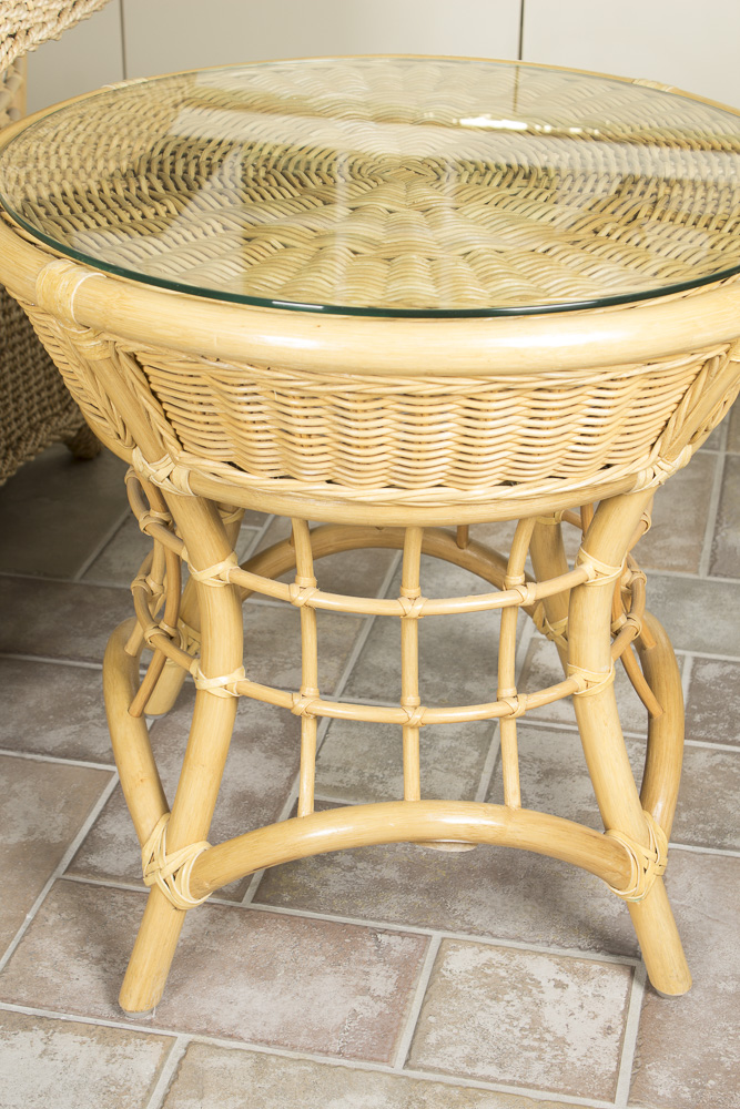 BenchCraft Wicker Patio Armchair with Classic Rattan Glass Top Side Table