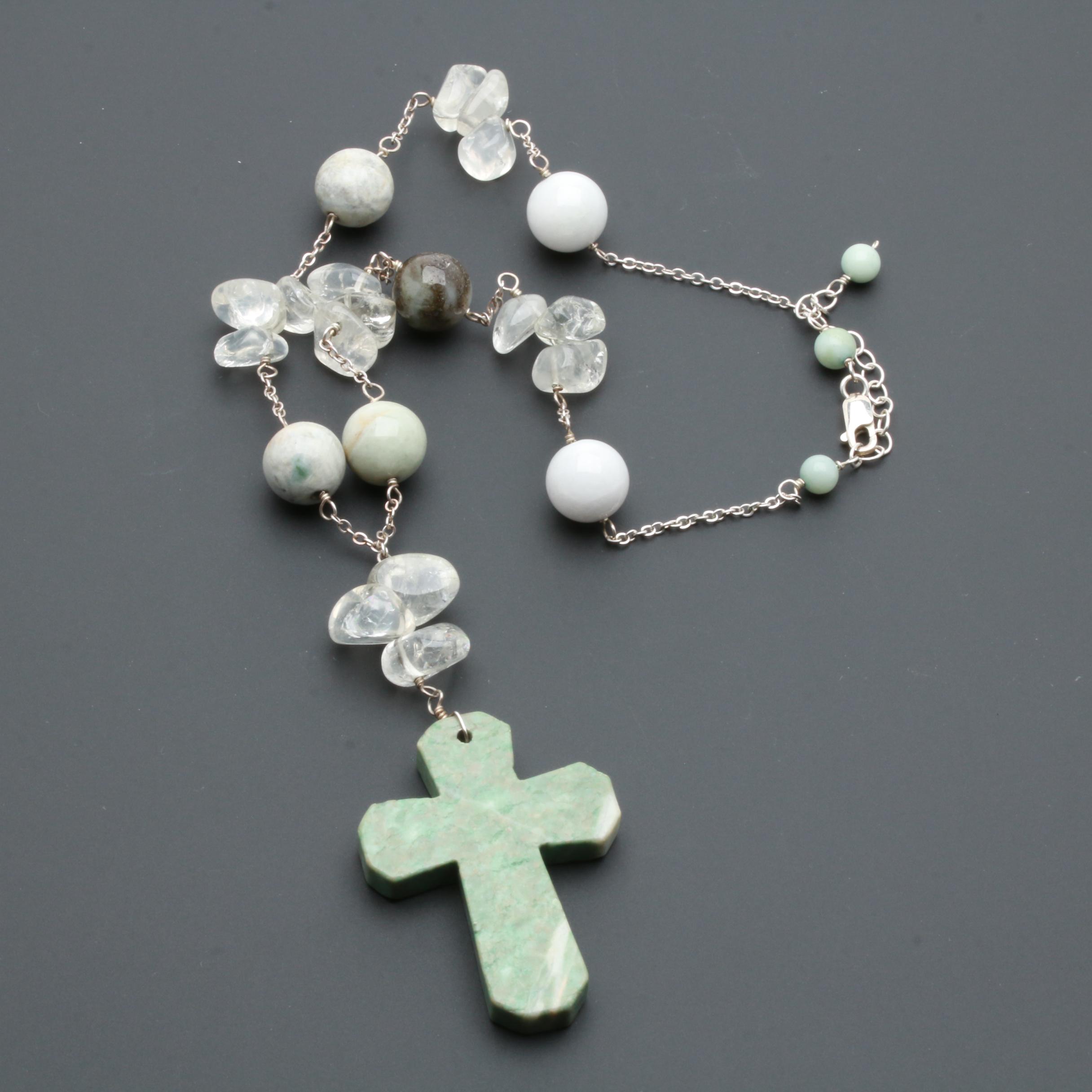 Sterling Silver Gemstone Necklaces Including Quartz, Citrine, and Agate