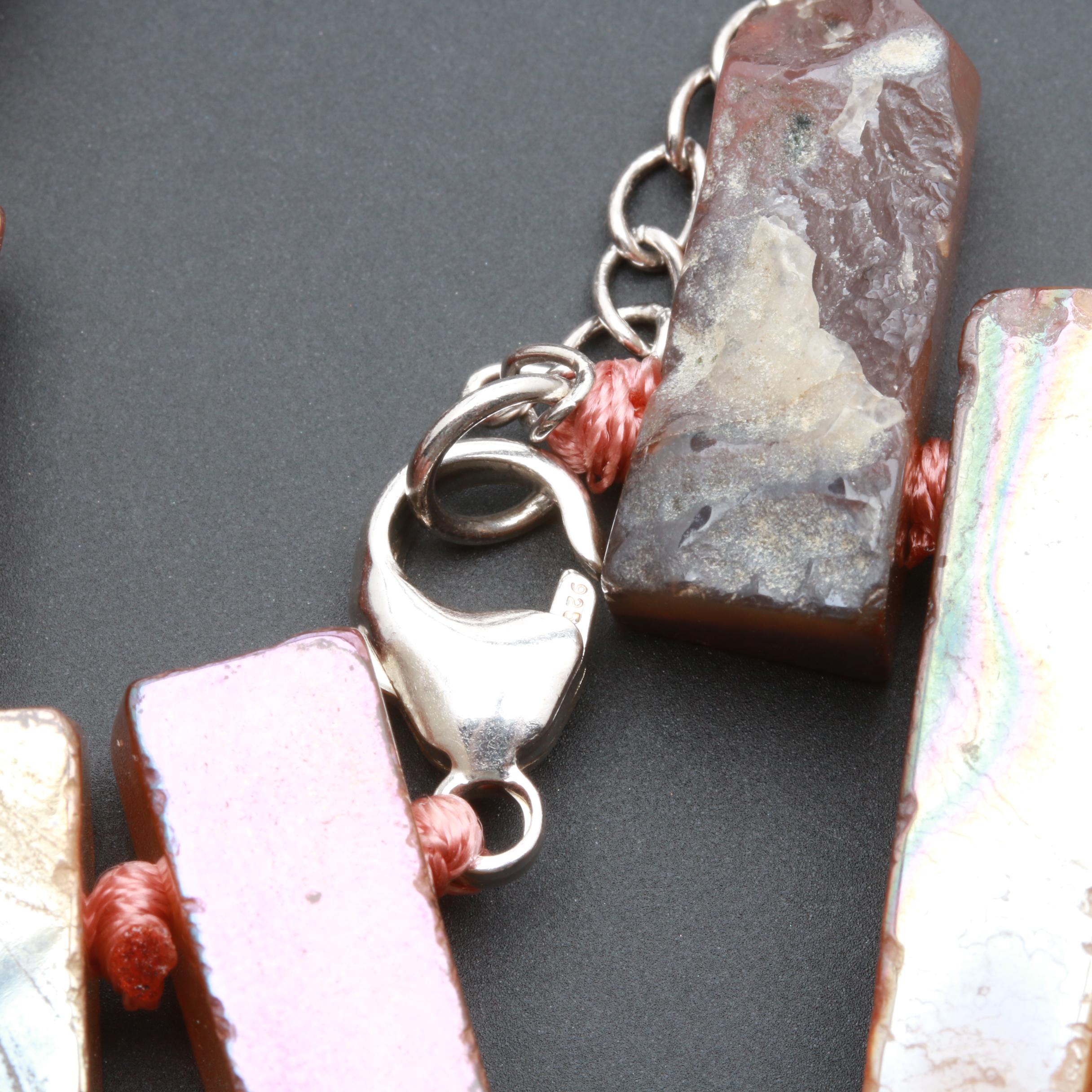 Sterling Silver Gemstone Necklaces Including Quartz, Citrine, and Agate