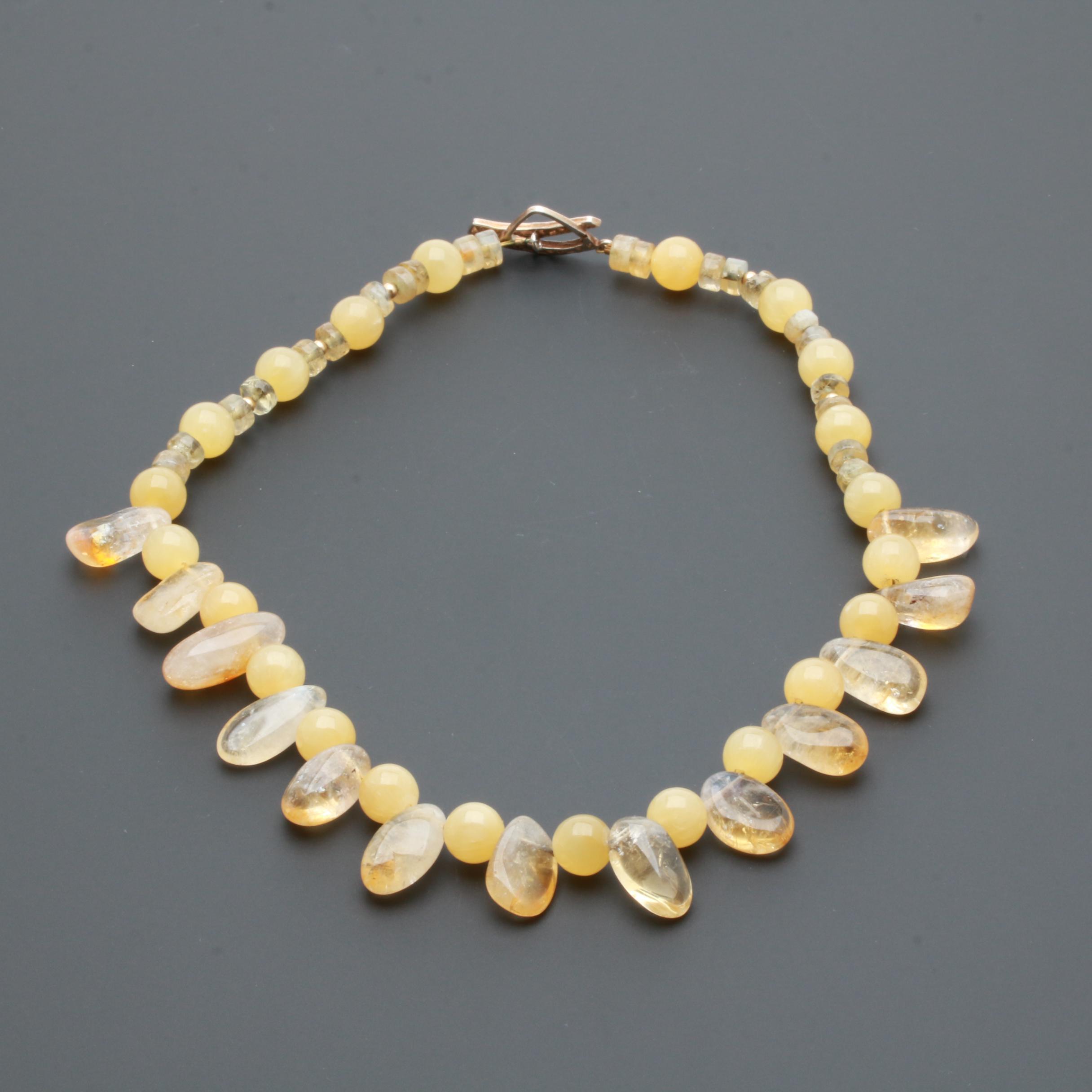 Sterling Silver Gemstone Necklaces Including Quartz, Citrine, and Agate