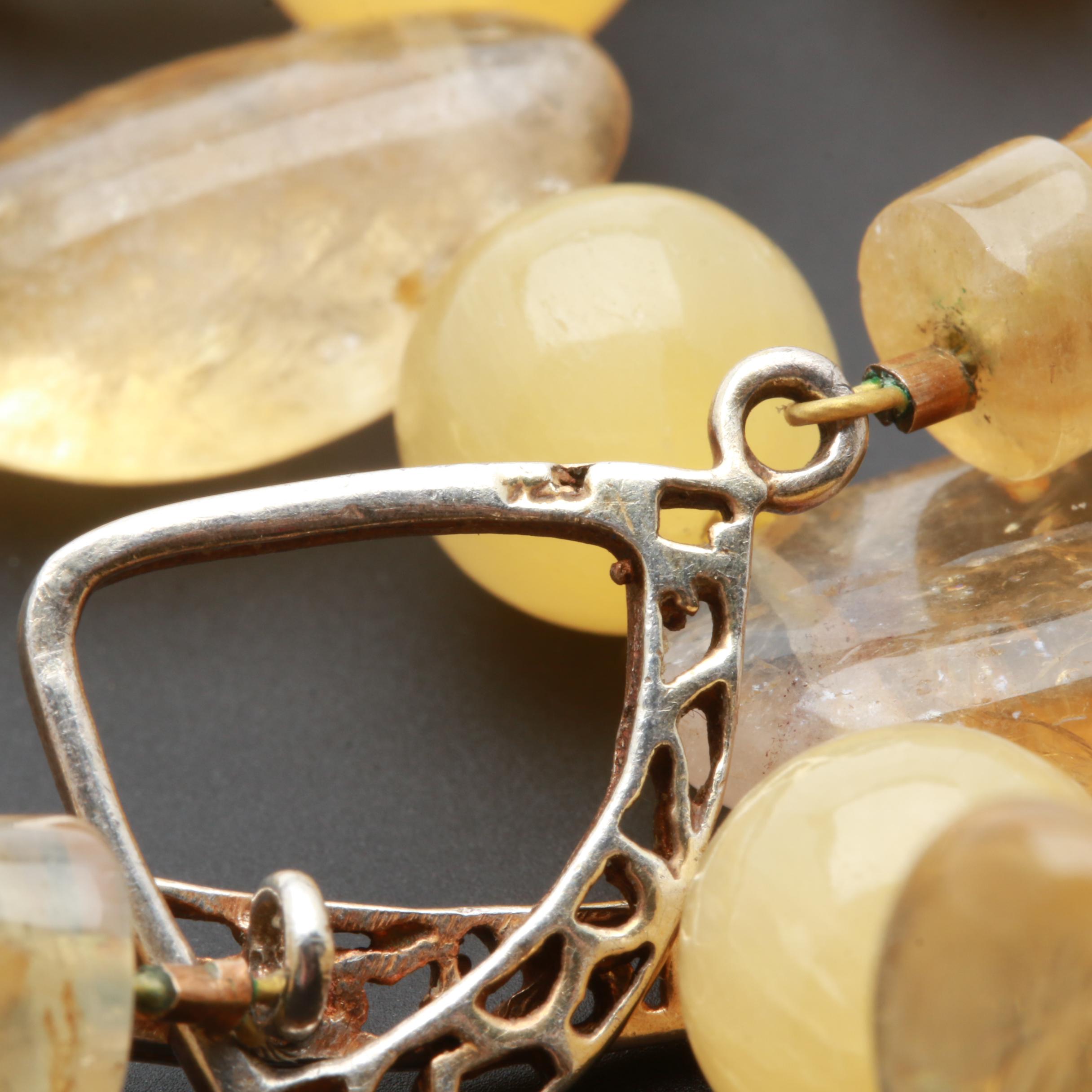 Sterling Silver Gemstone Necklaces Including Quartz, Citrine, and Agate