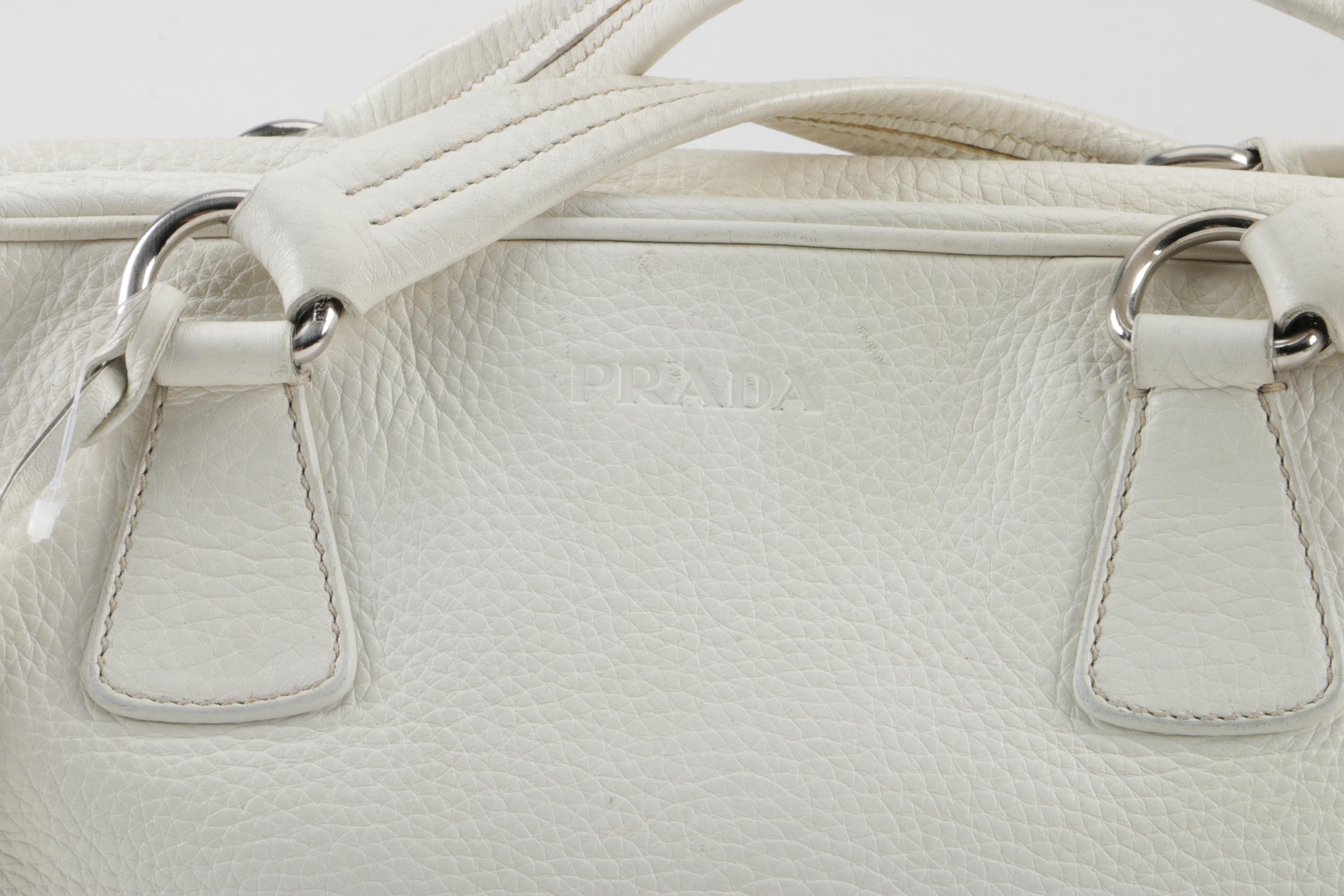 Prada Pebbled White Leather Handbag