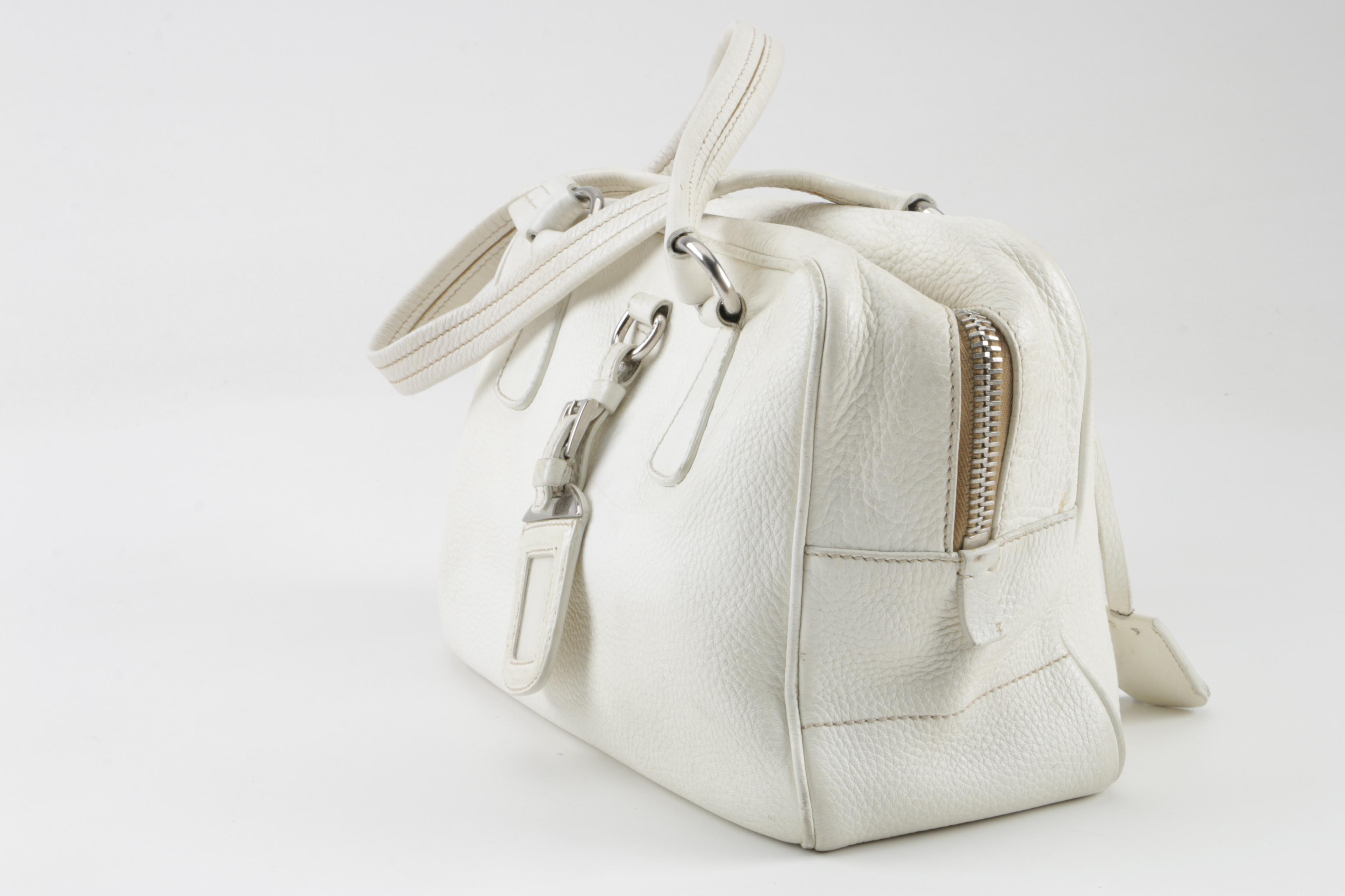 Prada Pebbled White Leather Handbag