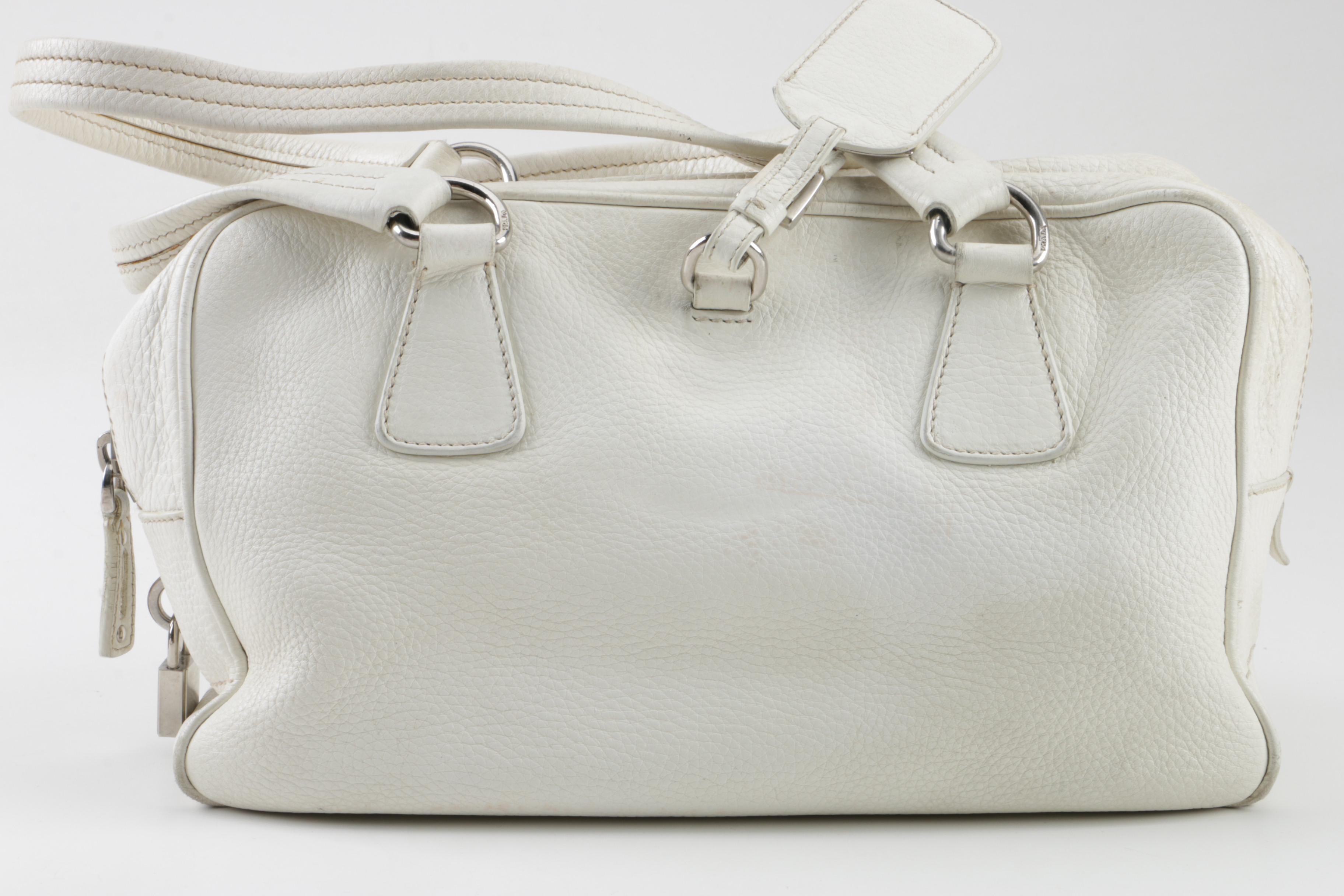 Prada Pebbled White Leather Handbag