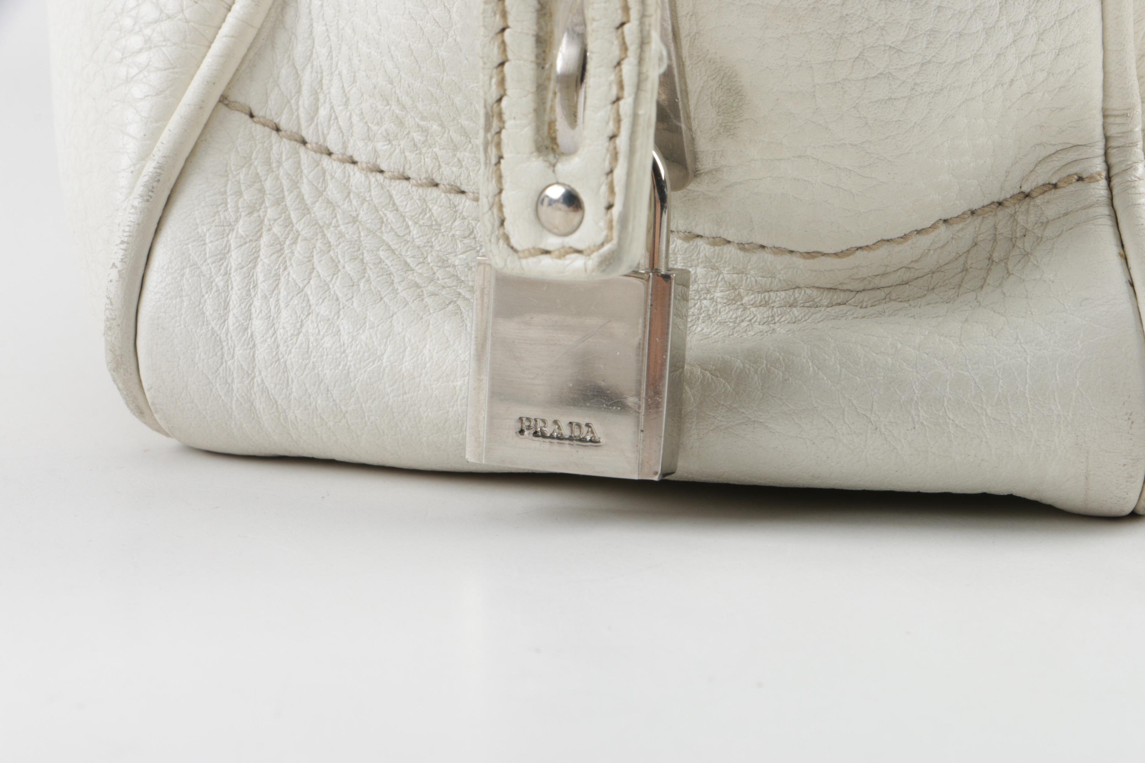 Prada Pebbled White Leather Handbag
