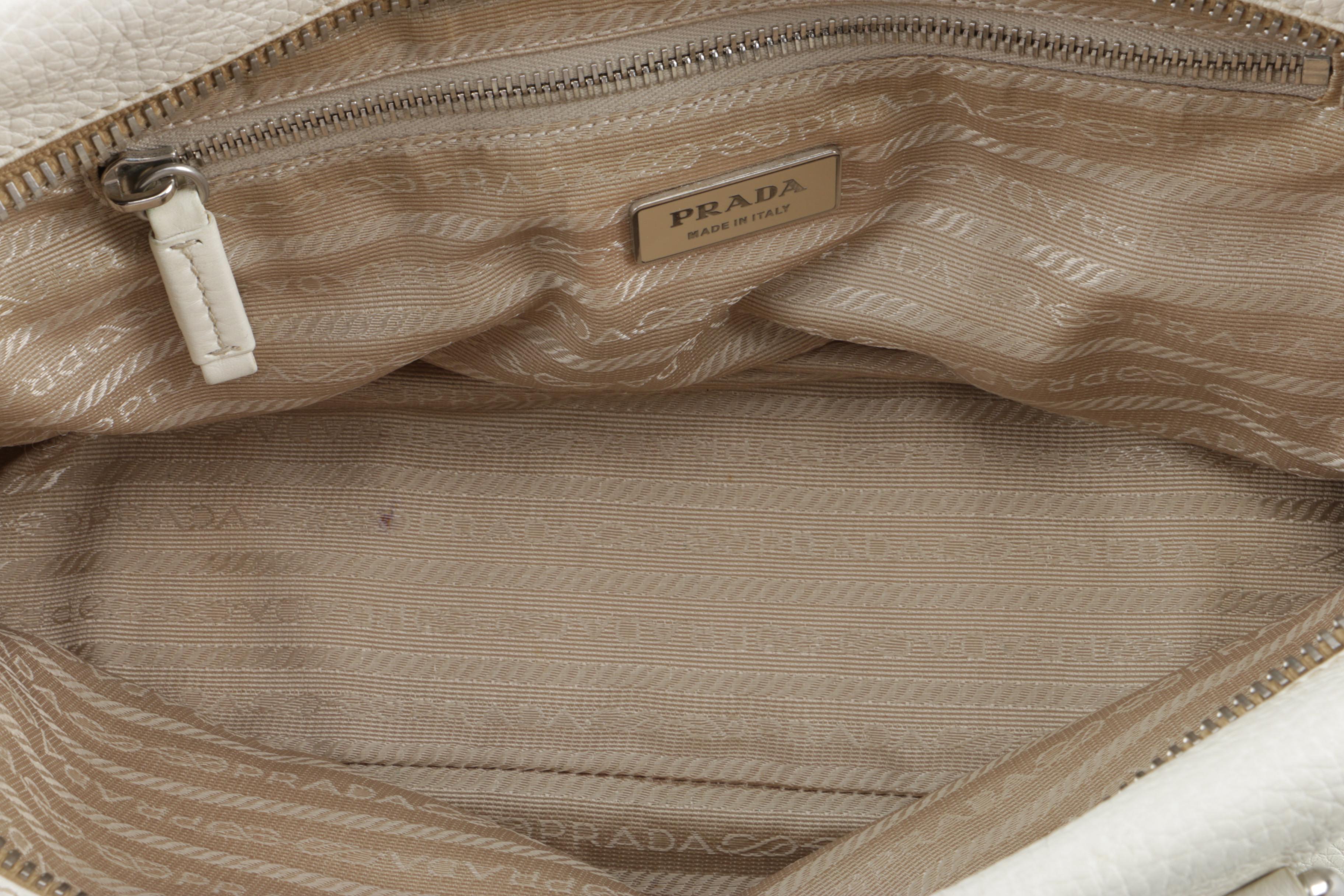 Prada Pebbled White Leather Handbag