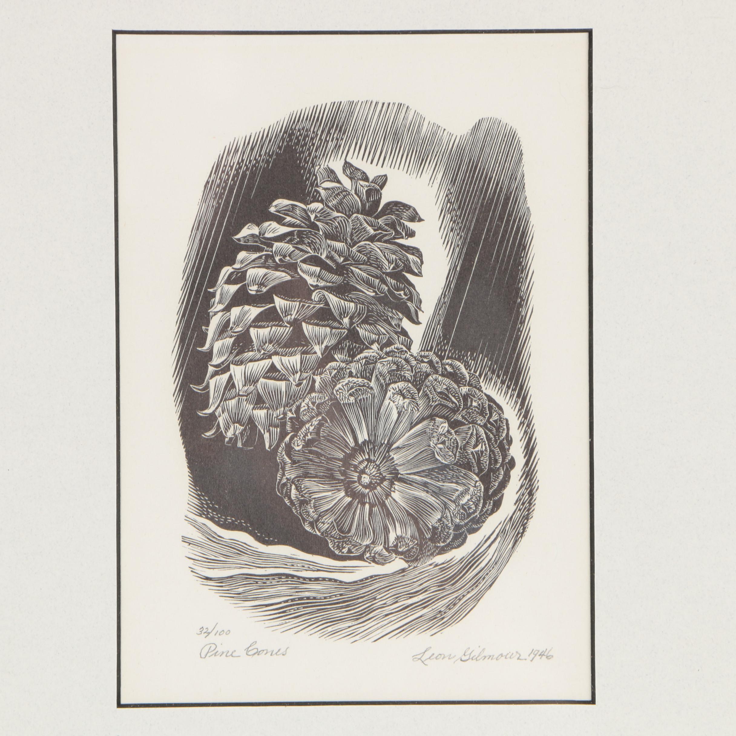 Leon Gilmour Limited Edition Wood Engraving "Pine Cones"