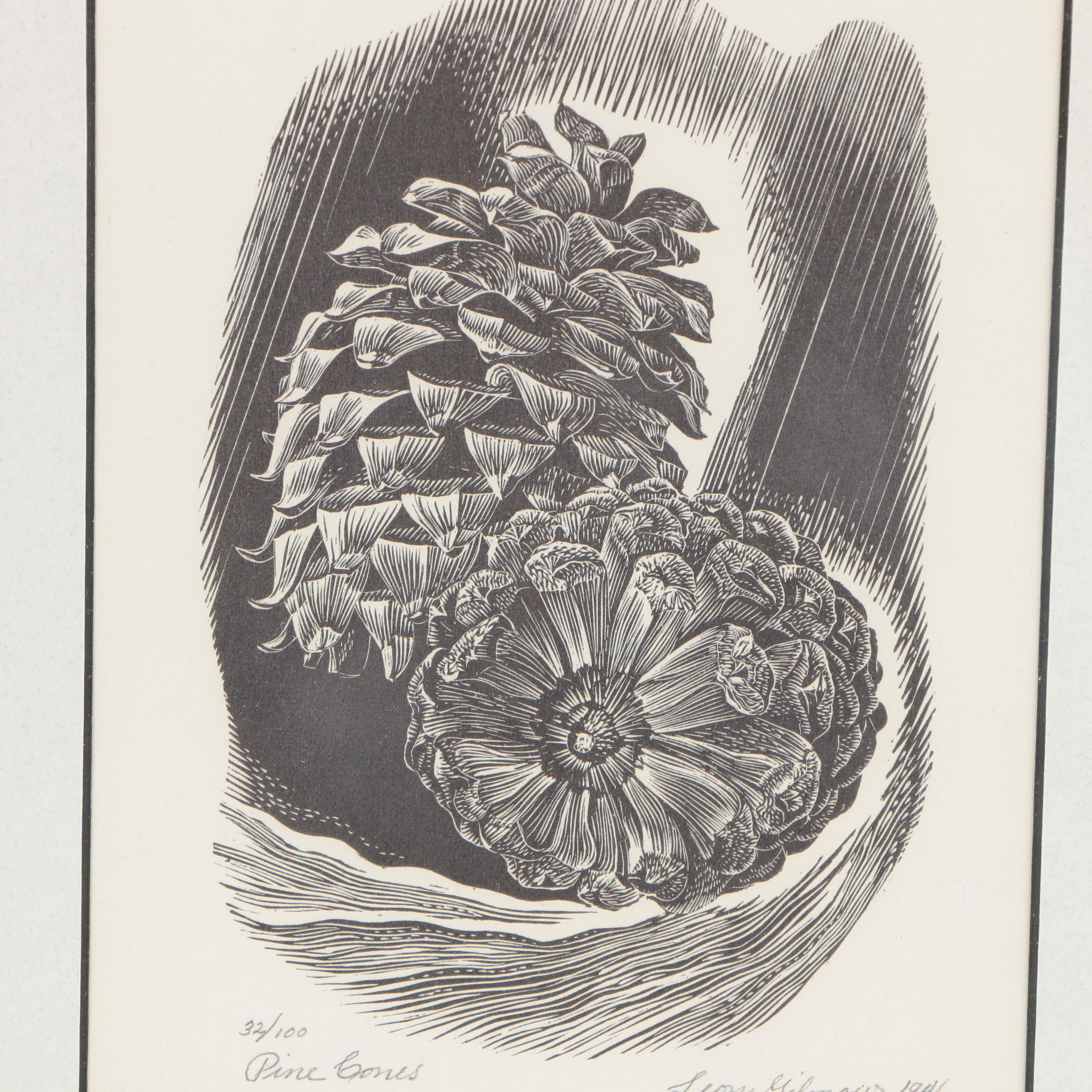 Leon Gilmour Limited Edition Wood Engraving "Pine Cones"