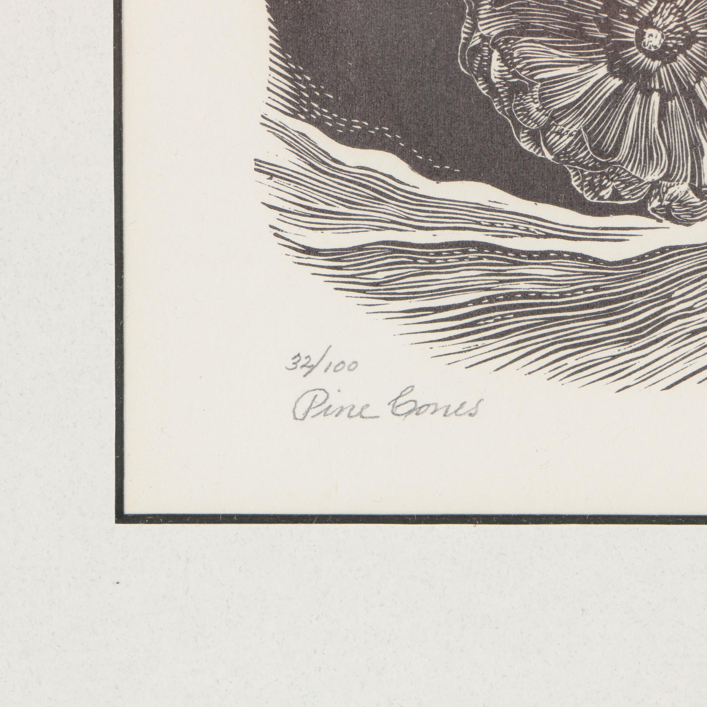 Leon Gilmour Limited Edition Wood Engraving "Pine Cones"