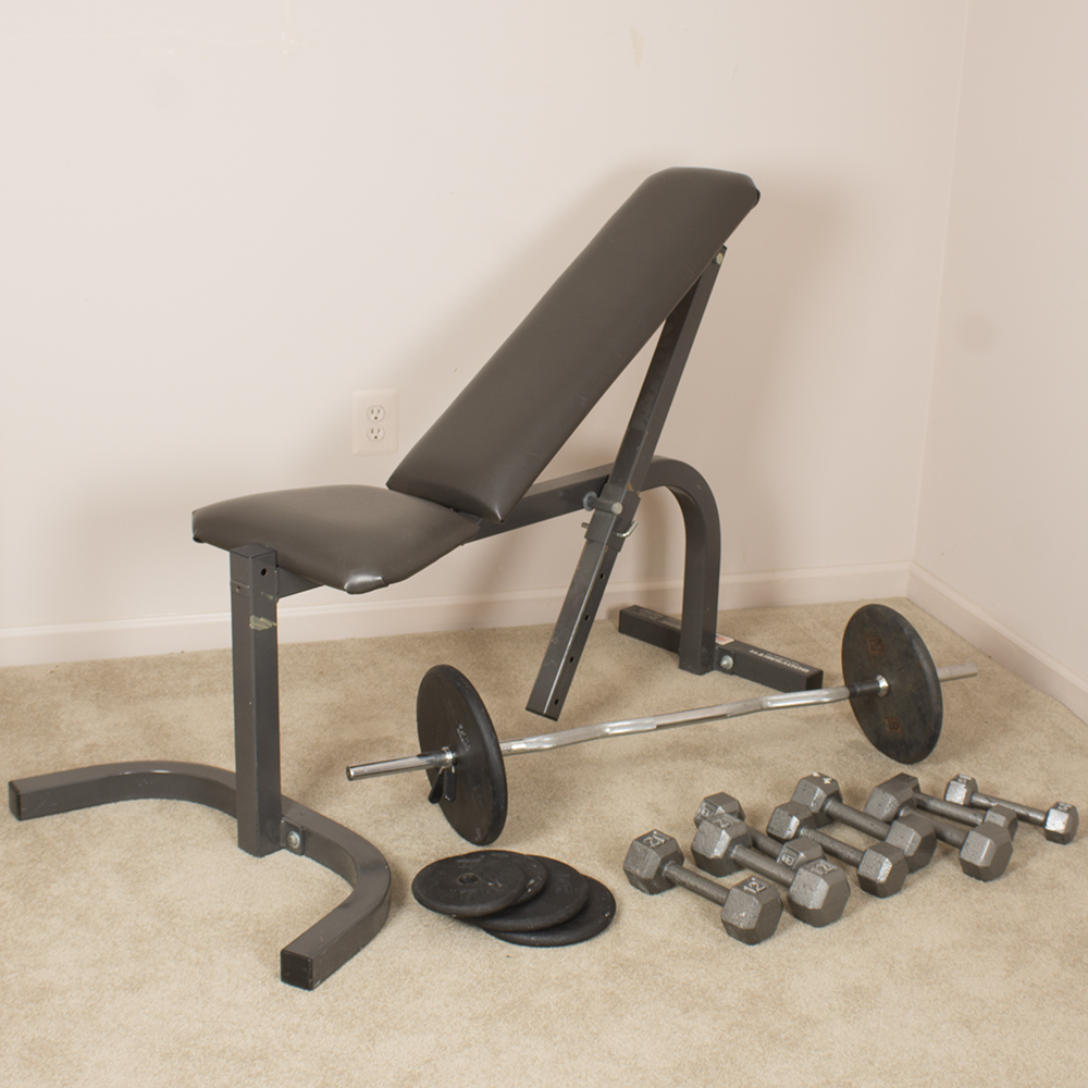 Bodysmith Weight Lifting Bench with Dumbbells and Barbell
