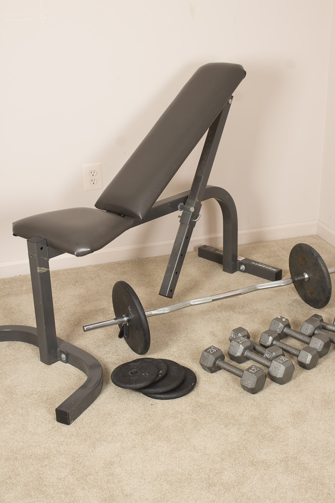 Bodysmith Weight Lifting Bench with Dumbbells and Barbell
