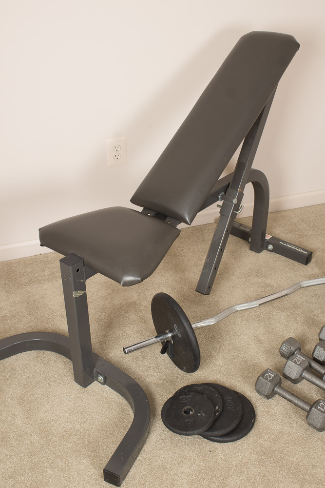 Bodysmith Weight Lifting Bench with Dumbbells and Barbell