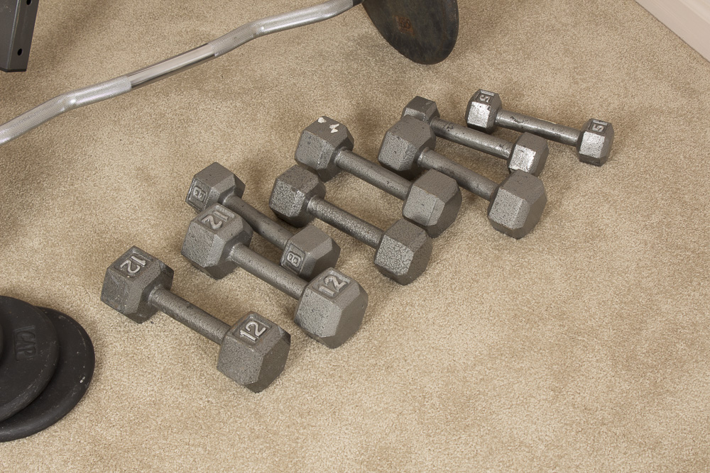 Bodysmith Weight Lifting Bench with Dumbbells and Barbell