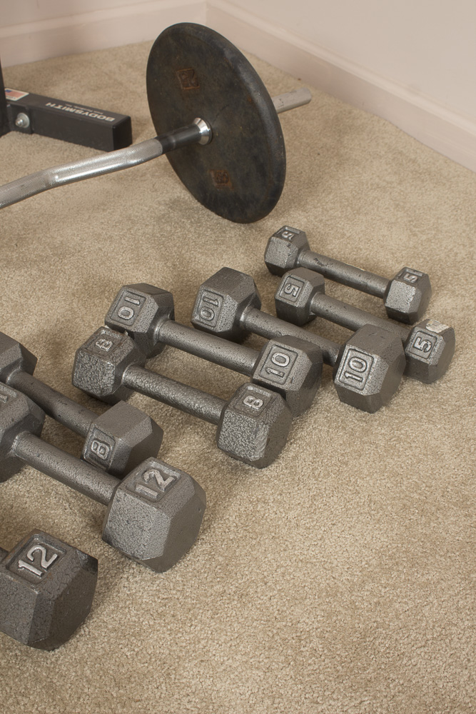 Bodysmith Weight Lifting Bench with Dumbbells and Barbell