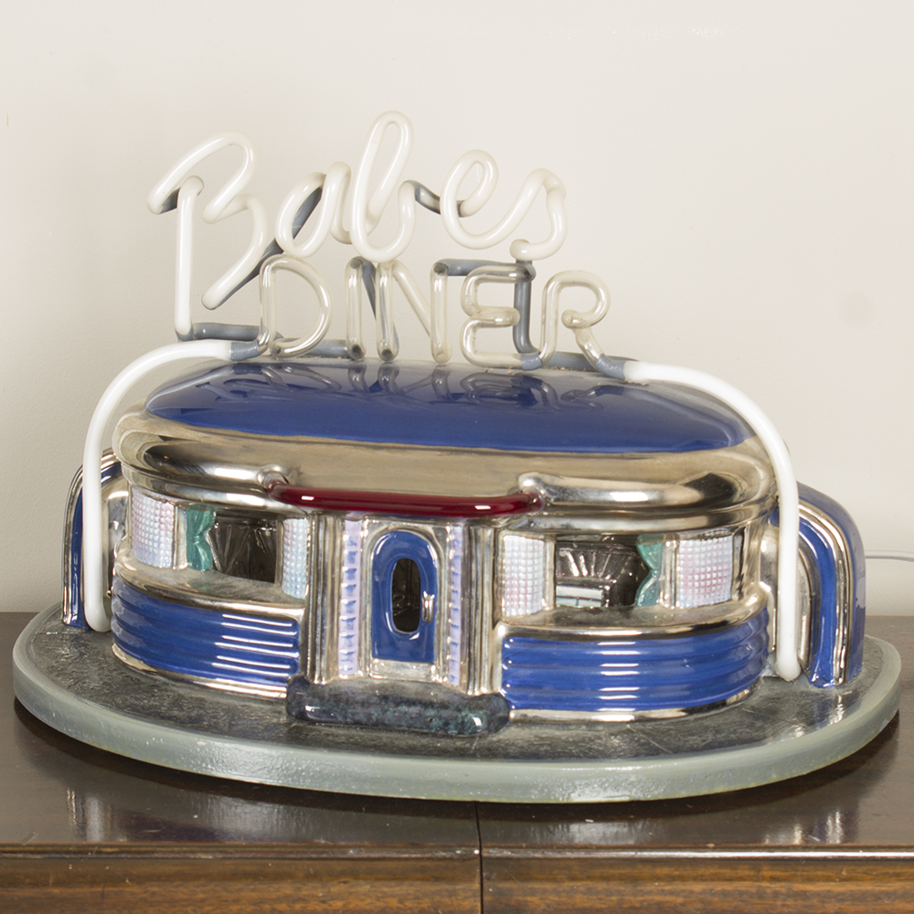 Signed Jerry Berta Ceramic and Neon "Babes Diner" Novelty Table Lamp