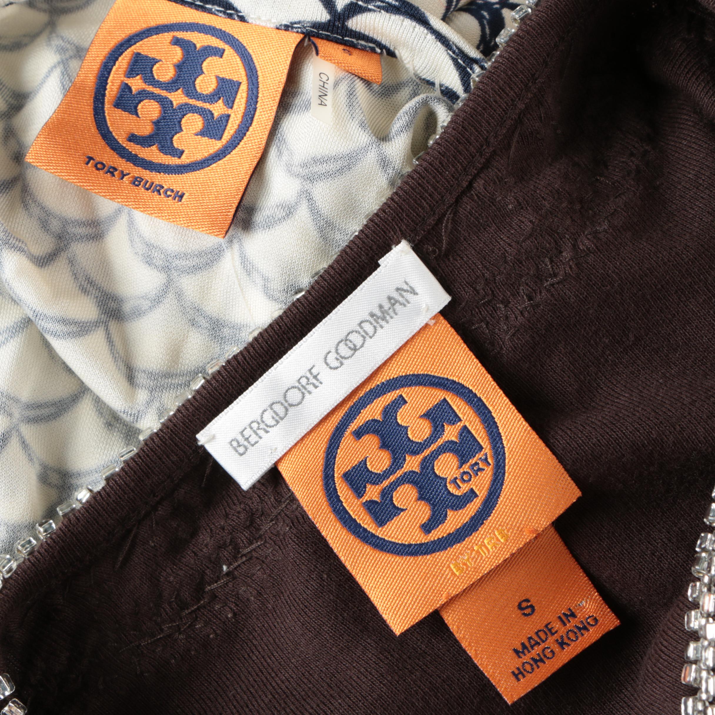 Tory Burch Brown Top with Beads and Tory Burch Justina Scallop-Print Dress