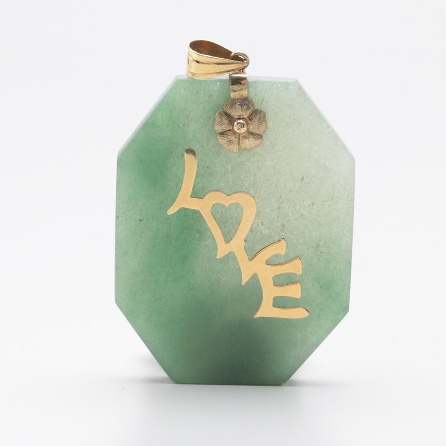 14K Yellow Gold Aventurine Pendant