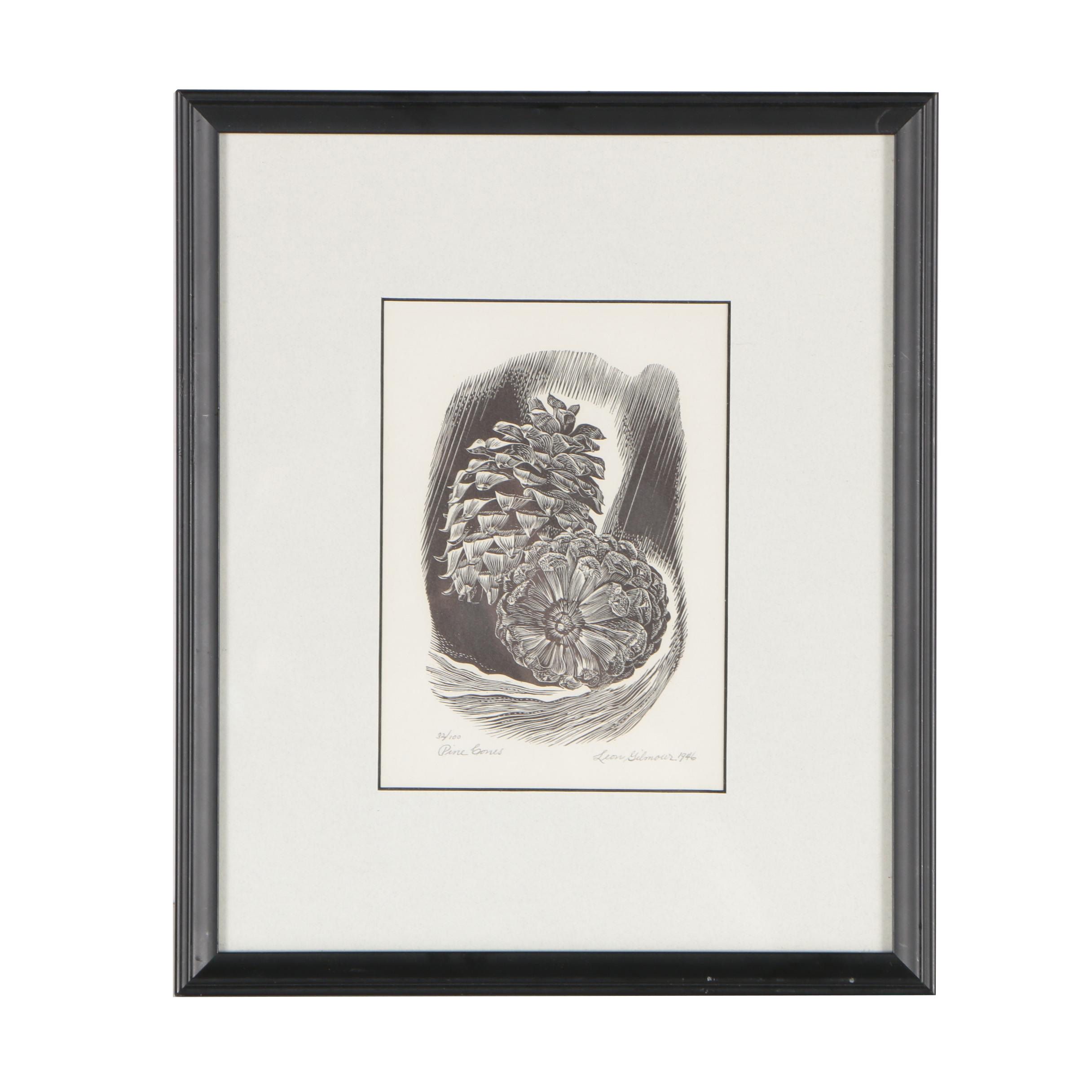 Leon Gilmour Limited Edition Wood Engraving "Pine Cones"