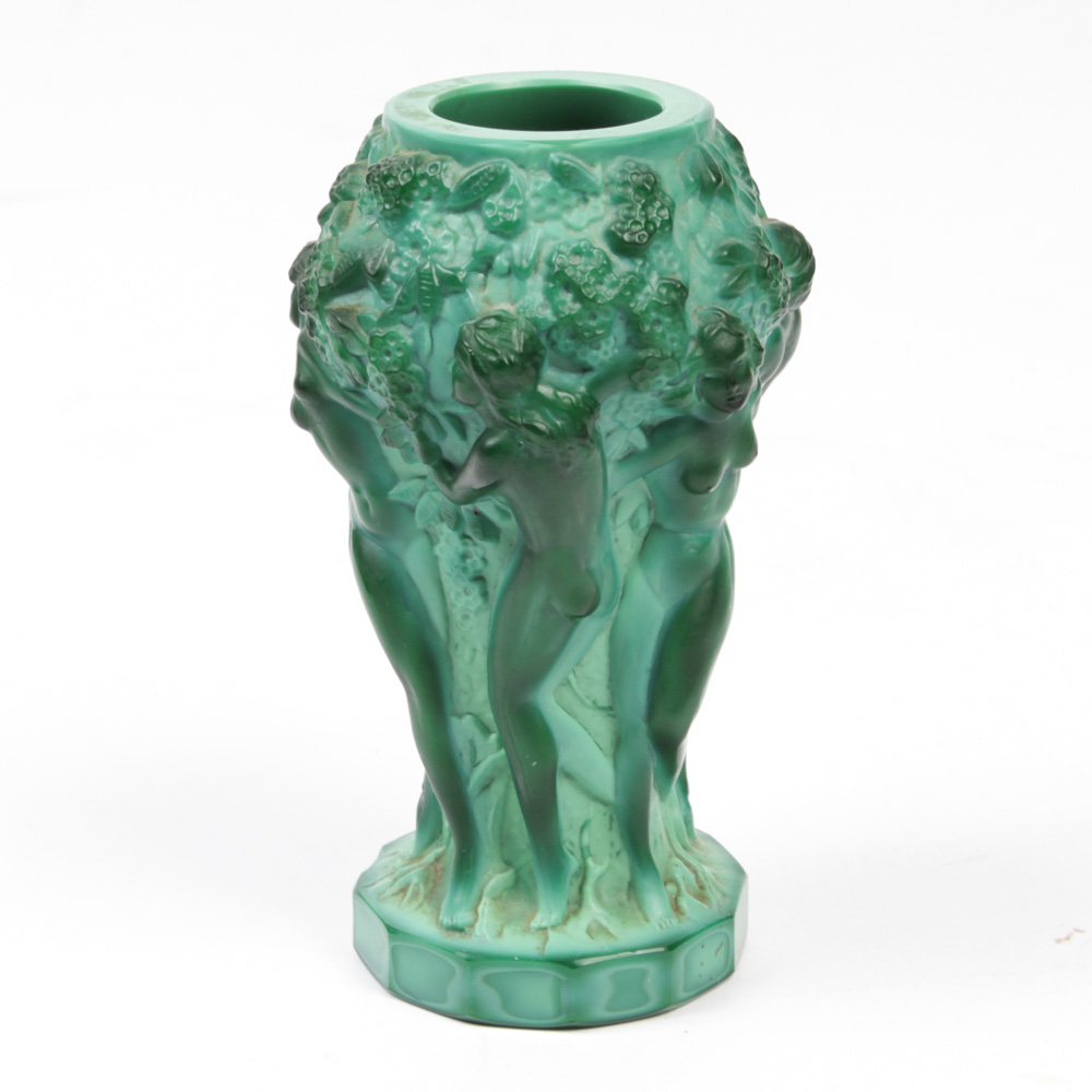 Hoffmann and Schlevogt Art Deco Malachite Glass Vase