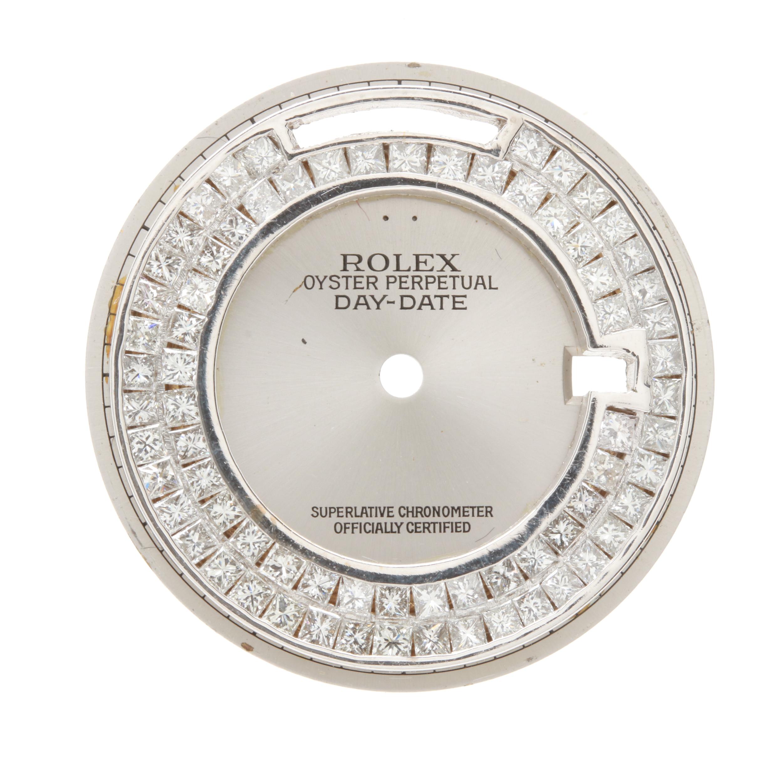 Rolex Oyster Perpetual Day - Date 10K White Gold Dial Set with 2.16 CTW Diamonds