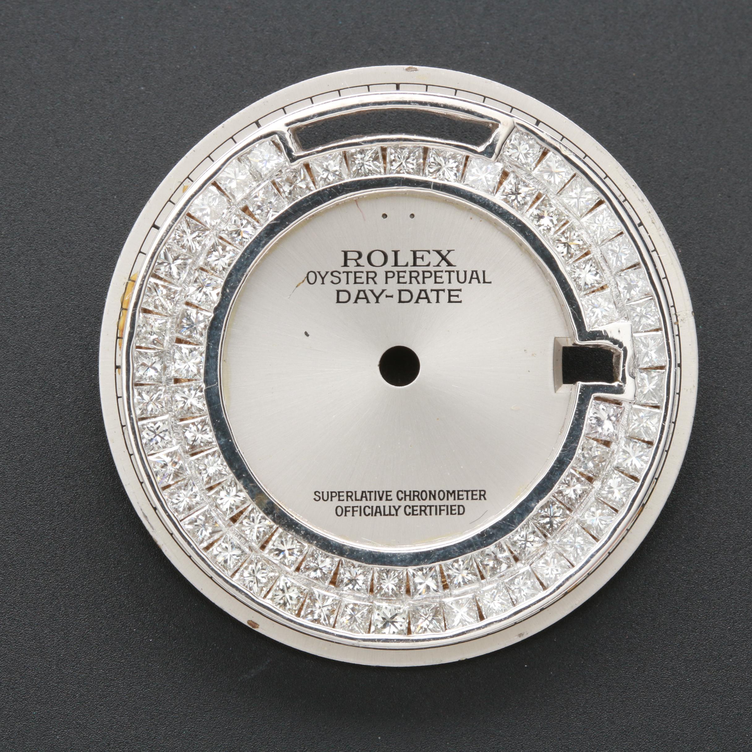 Rolex Oyster Perpetual Day - Date 10K White Gold Dial Set with 2.16 CTW Diamonds