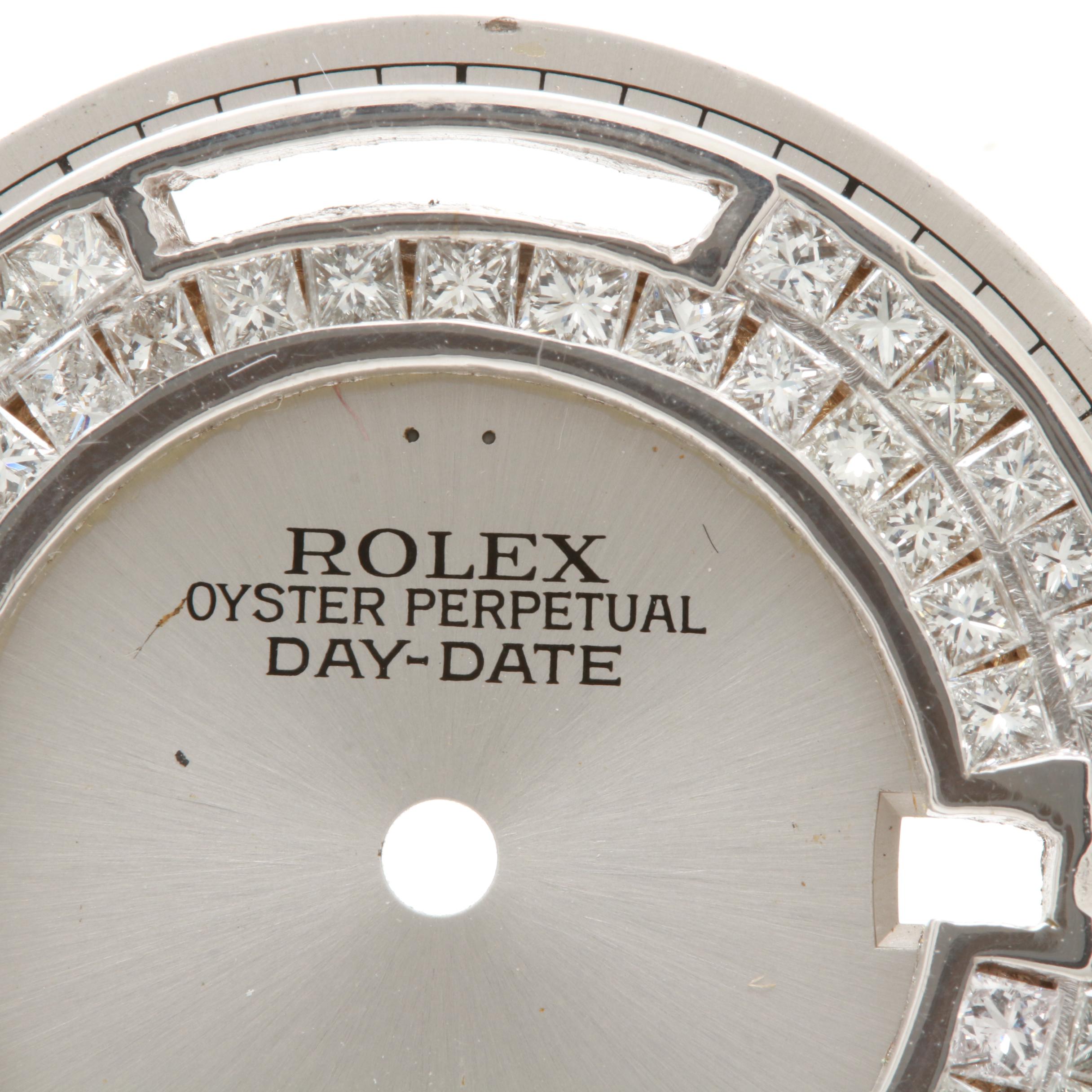 Rolex Oyster Perpetual Day - Date 10K White Gold Dial Set with 2.16 CTW Diamonds
