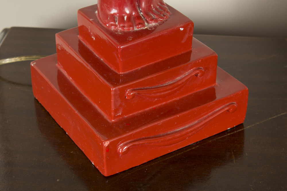 Red Art Deco Style Figural Table Lamps After Max Le Verrier "Clarte"