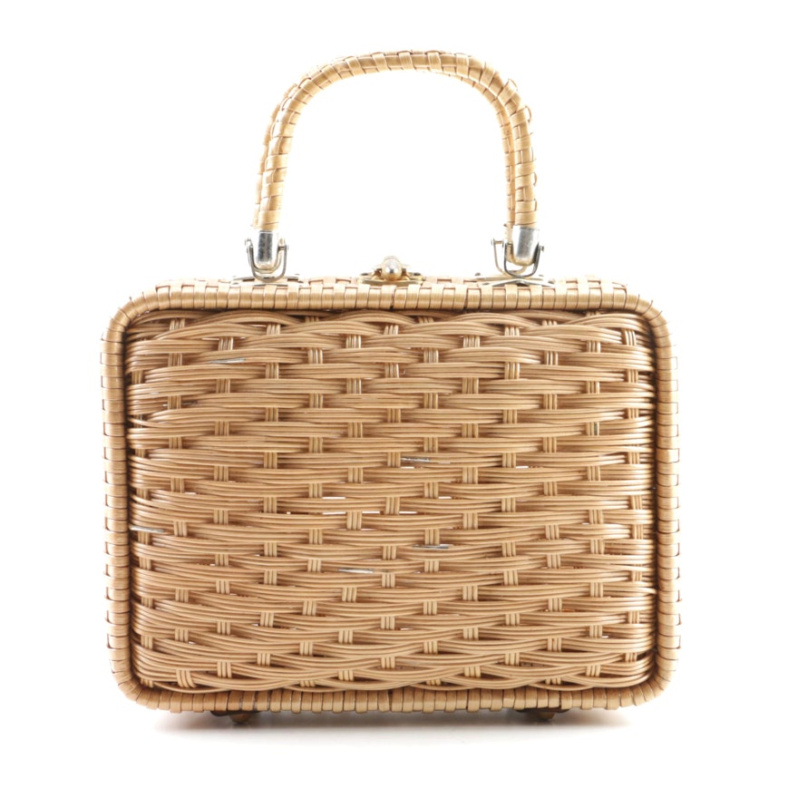 Vintage Woven Straw Box Purse