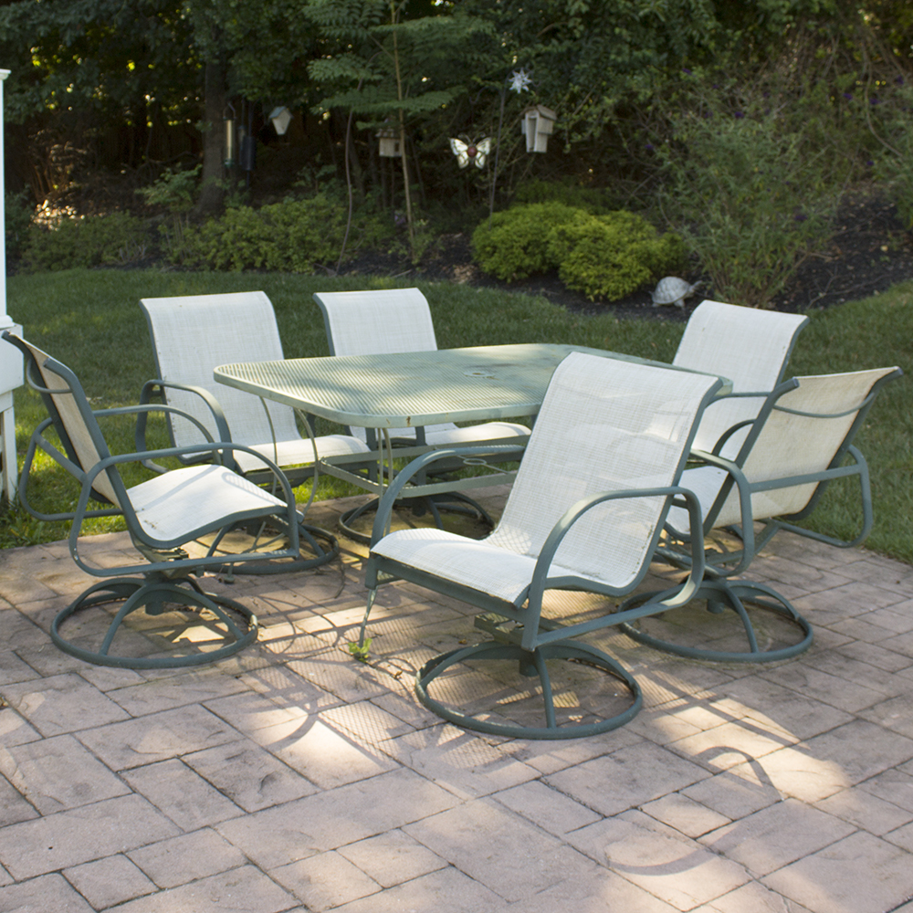 Metal Patio Dining Table with Spring Rocker Armchairs