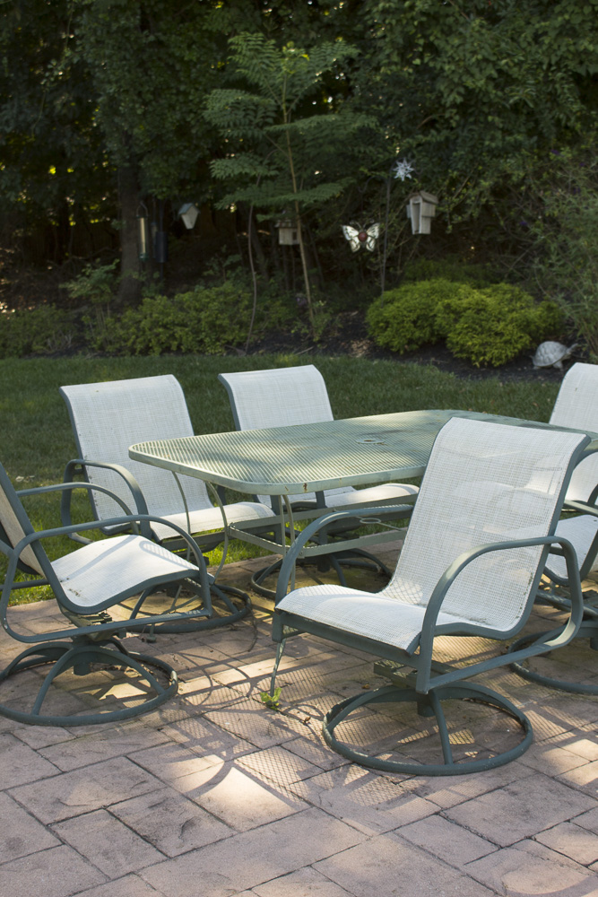 Metal Patio Dining Table with Spring Rocker Armchairs