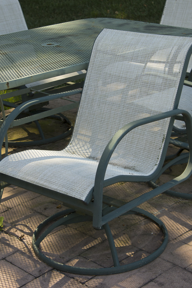 Metal Patio Dining Table with Spring Rocker Armchairs