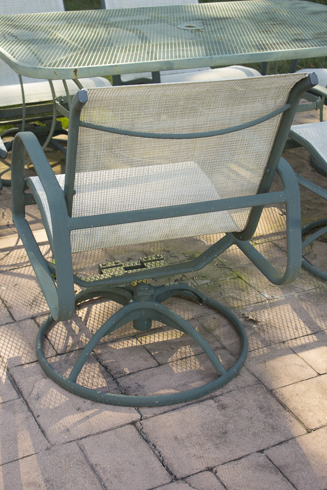 Metal Patio Dining Table with Spring Rocker Armchairs