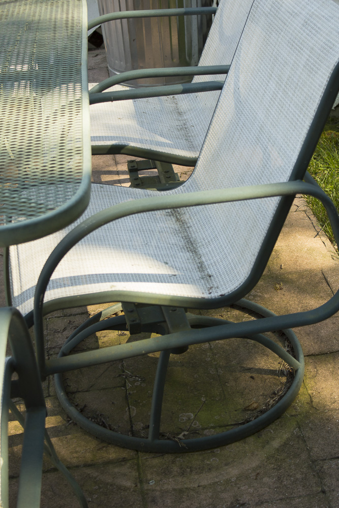 Metal Patio Dining Table with Spring Rocker Armchairs