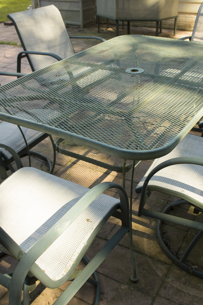 Metal Patio Dining Table with Spring Rocker Armchairs