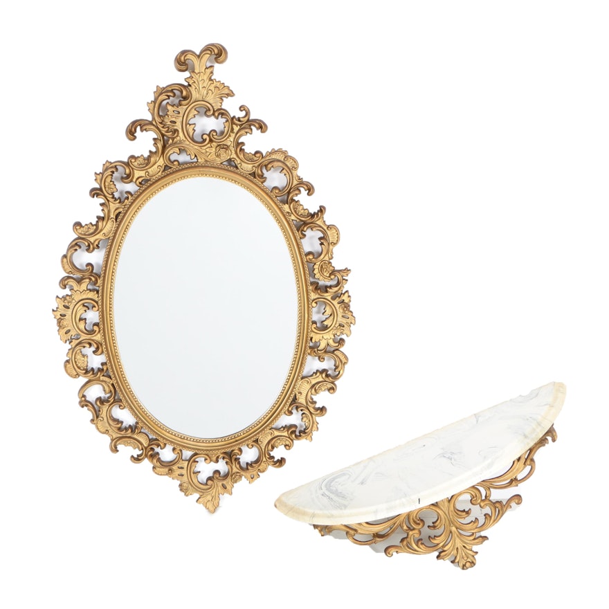 Rococo Style Oval Wall Mirror with Accent Shelf by Burwood Products