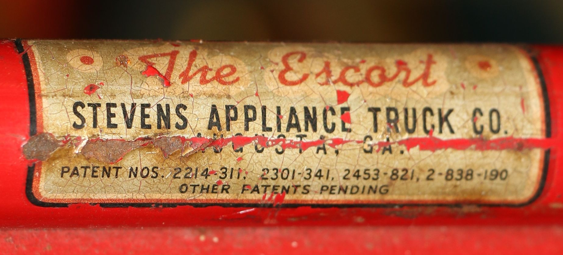 Vintage Red Metal "The Escort" Furniture Dolly by Stevens Appliance Truck Co