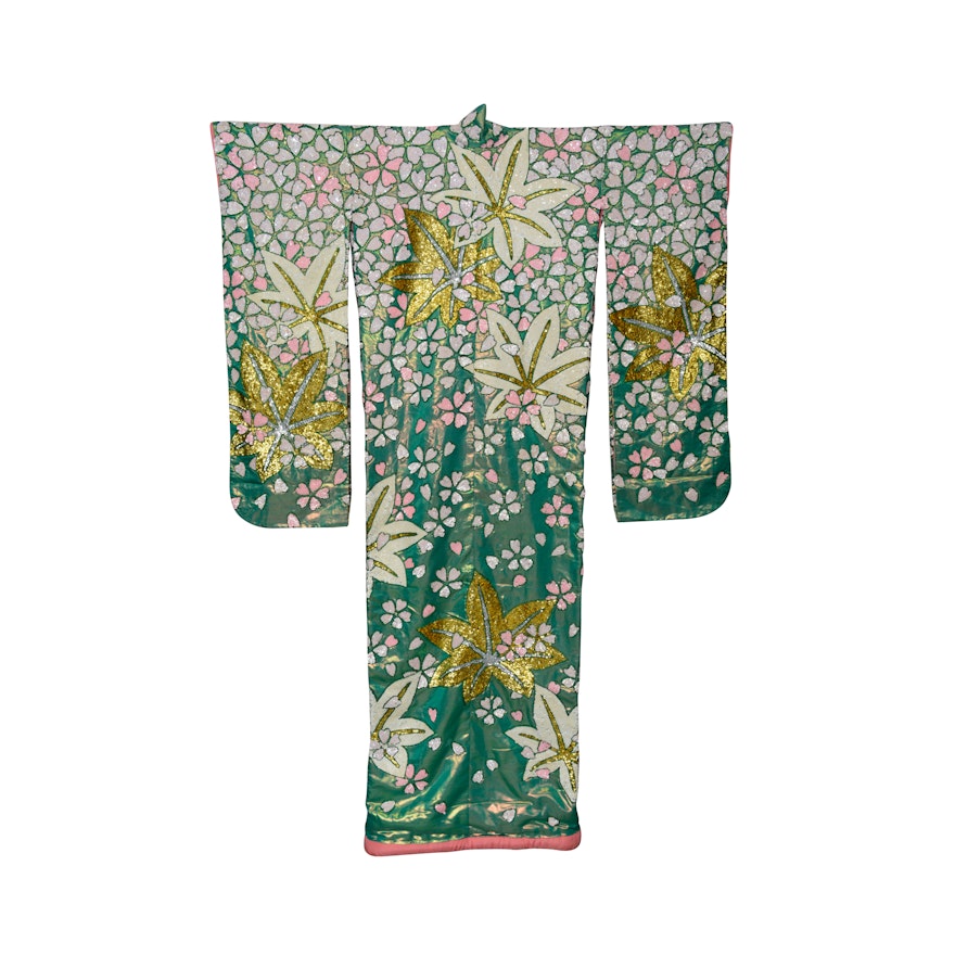 Circa 1960s Vintage Iridescent Silk Uchikake Kimono Stage Costume