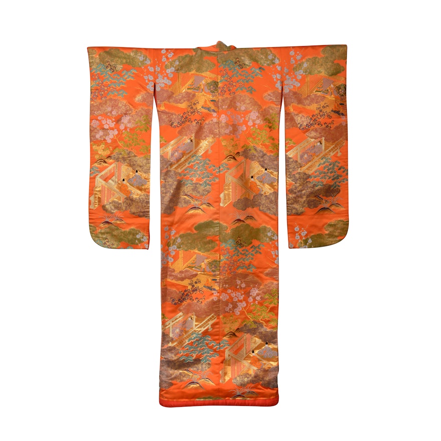 Circa 1940s Vintage Silk Satin Brocade Uchikake Kimono