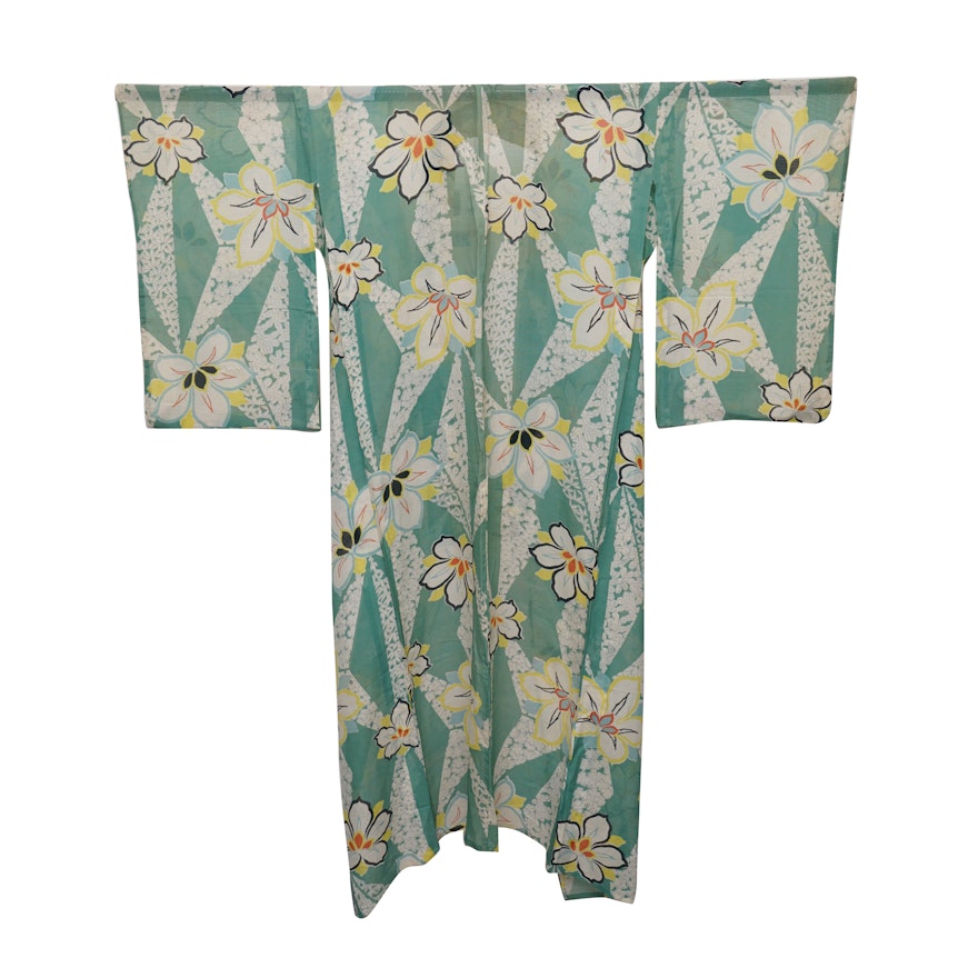 Circa 1920 Vintage Handwoven Ro Silk Summer Kimono