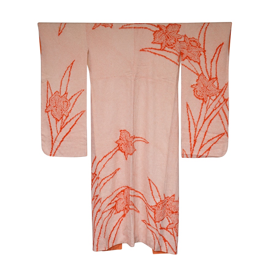 Circa 1950s Vintage Handwoven Silk Furisode Kimono
