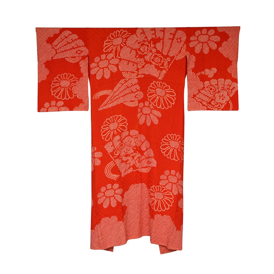 Circa 1910 Antique Handwoven Silk Damask Kimono